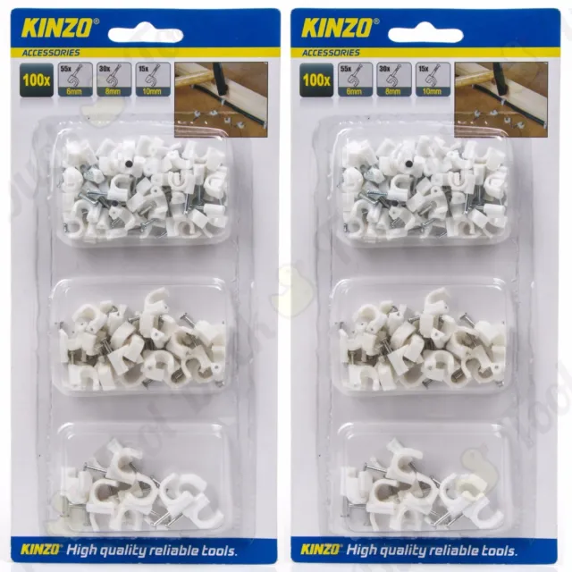 200 GENUINE KINZO ROUNDED ELECTRICAL WIRE CABLE CLIPS 6/8/10mm White Pin Cover