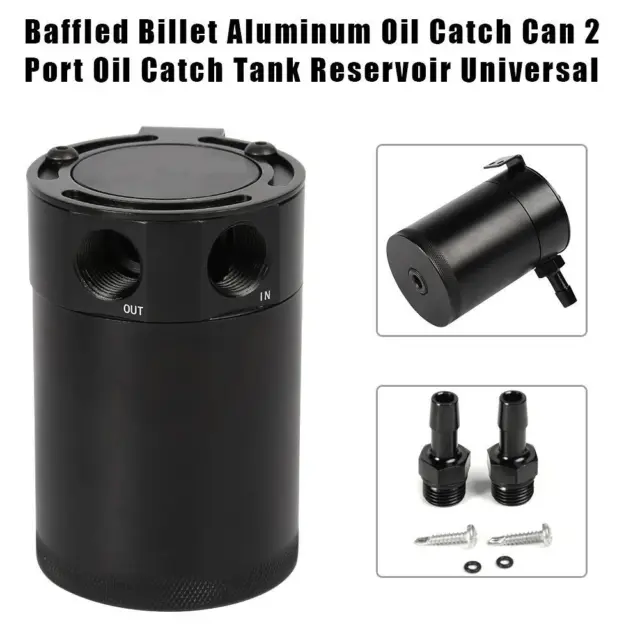 2 Port Baffled Oil Catch Tank Reservoir Universal Billet Aluminum Oil Catch Can
