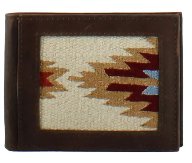 Nocona Western Mens Wallet Bifold Leather Aztec Rug Fabric Brown- N5413002