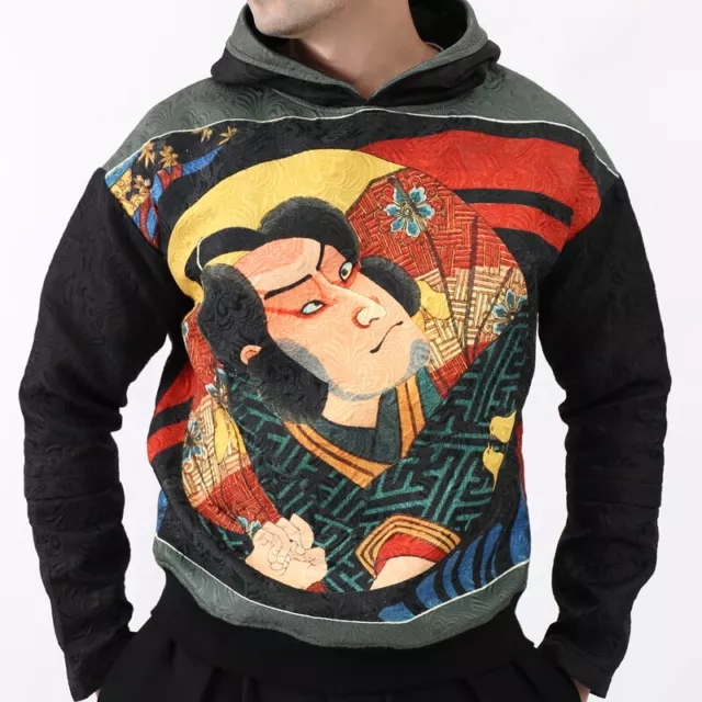 Felpa con cappuccio uomo modello giapponese jacquard ukiyoe samurai felpa con cappuccio