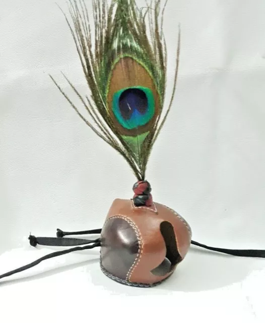 New Falconry Dutch Hood with Peacock Feather Plume (All Sizes Available) D-Brown