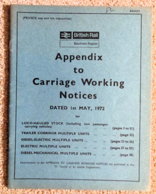 Southern Region Appendix to Carriage Working Notices May 1972