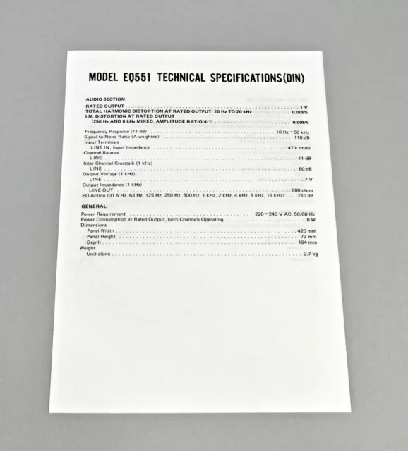 Spécifications Techniques Du Marantz Eq551 Eq 551 - Excellent État