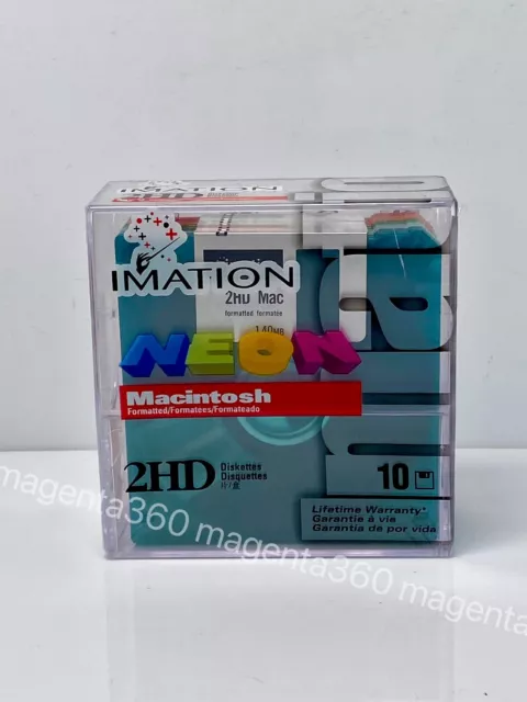 New Sealed_IMATION_Neon Mac Formatted Diskettes_2HD 1.4 MB 3.5"_10 Pack_5 colors