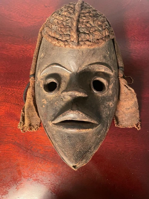 Dan Deangle African Mask with Headdress Braids Hand Carved Vintage * AUTHENTIC *