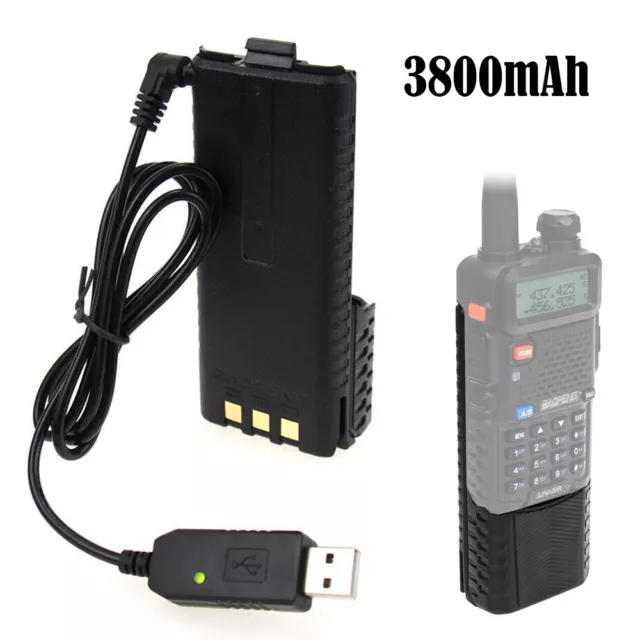 BL-5L 3800mAh Extended Li-Ion Battery with USB Charging Cable for Baofeng UV-5R