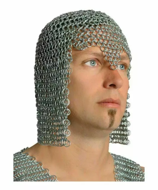 9 mm konifiziertes Aluminium-Kettenhemd mit Haube und mittelalterlichem Kostüm