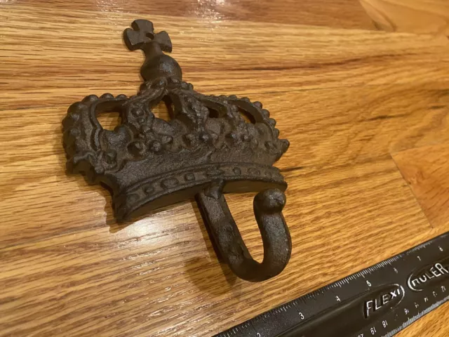 Unique Metal Hanger Hook - Crown With Cross - Nice Decorative Piece -Age Unknown