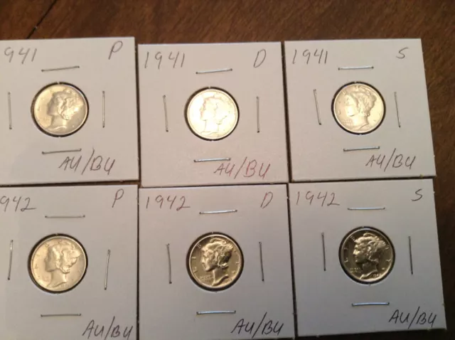 1941-1945 P+D+S  mercury dime 15 coin set AU/BU