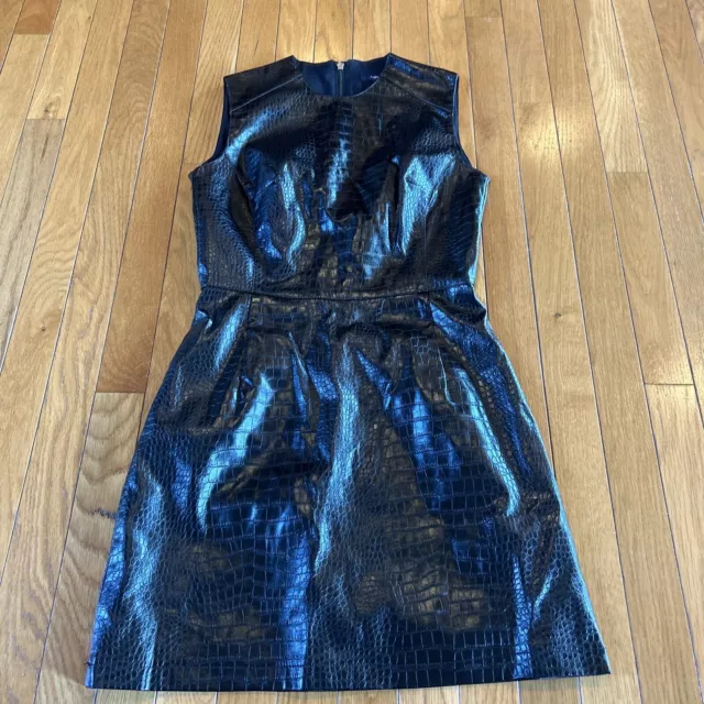 French Connection Black Croc Sleeveless Mini Dress Size 4 Party Cocktail￼