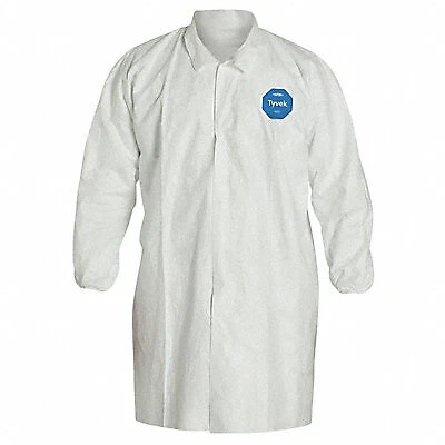 Disposable Lab Coat: Tyvek 400, Plain Collar, Snaps Closure, 0 Pockets, Elastic