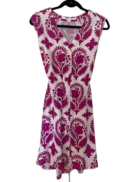 Diane Von Furstenburg Lilac Floral Printed Silk Habotai Sleeveless Dress SZ 6