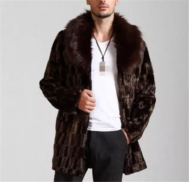 Mens Winter Jackets Thicken Overcoat Outwear Warm Faux For Fur Collar Mid Lang