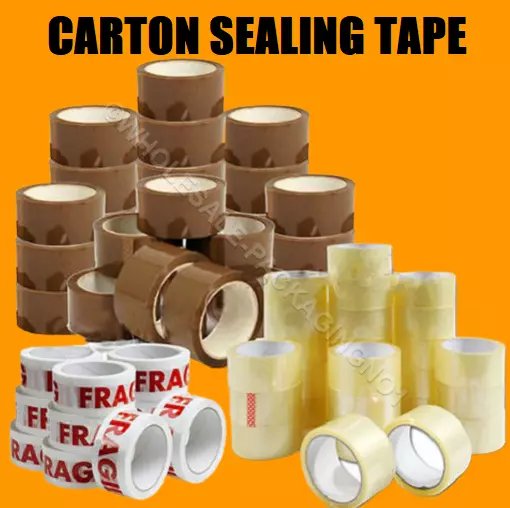 Parcel Packing Tape Brown/Clear/Fragile 50mm x 66m Cartons Sealing Strong Rolls