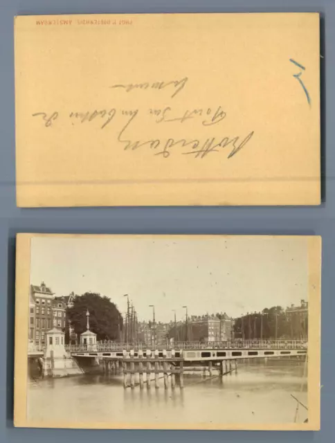 Pays bas, Rotterdam, vue sur le port Vintage albumen CDV, carte de visite CDV,