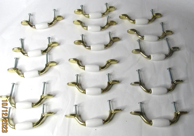 Lot of 16 Vtg Porcelain Ceramic Brass Cabinet Drawer Pull Handles 5"