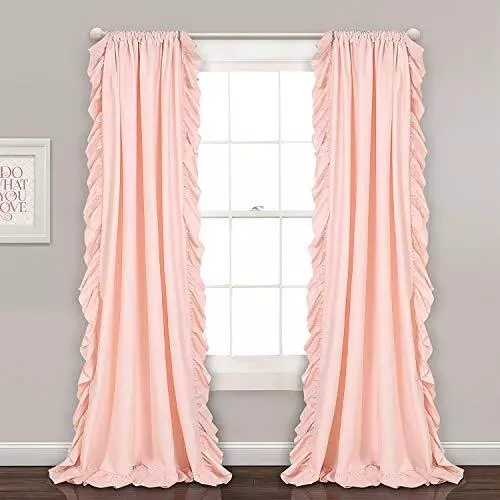 Reyna Ruffle Window Curtain Panel Set, Pair, 54" W x 84" L, Blush Pink - Flow...