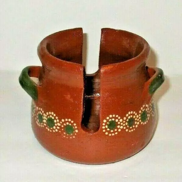 Tlaquepaque Mexican Pottery Barro Redware Red Clay Napkin Holder Large Flowers