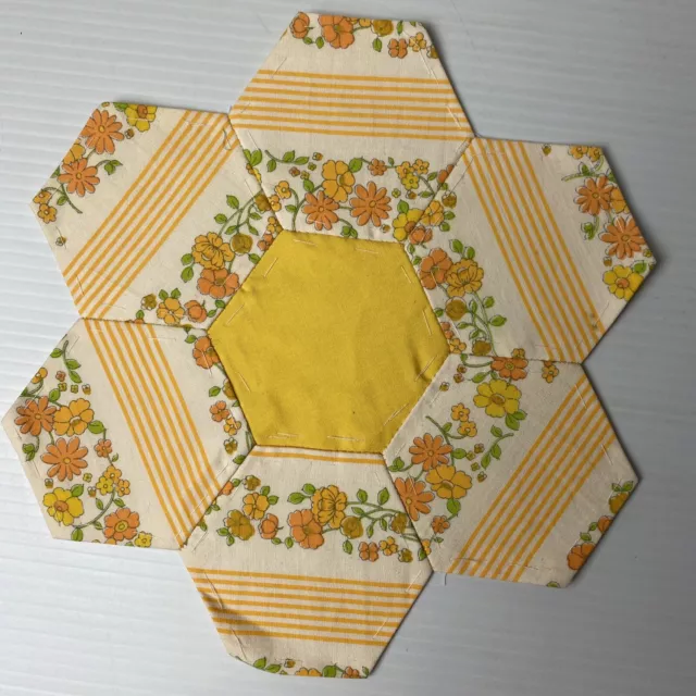 Hexagon Quilting 9" Block ~ 121 ~ Vintage Fabrics ~ Hand Pieced