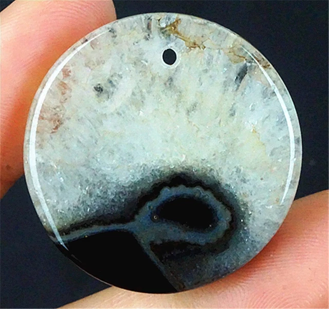 P35131 30x7mm Black/white Druzy Geode Agate Round Pendant Bead