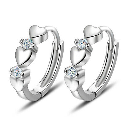 Charm Women Heart Wedding Cubic Zircon Jewelry 925 Silver Hoop Earring A Pair