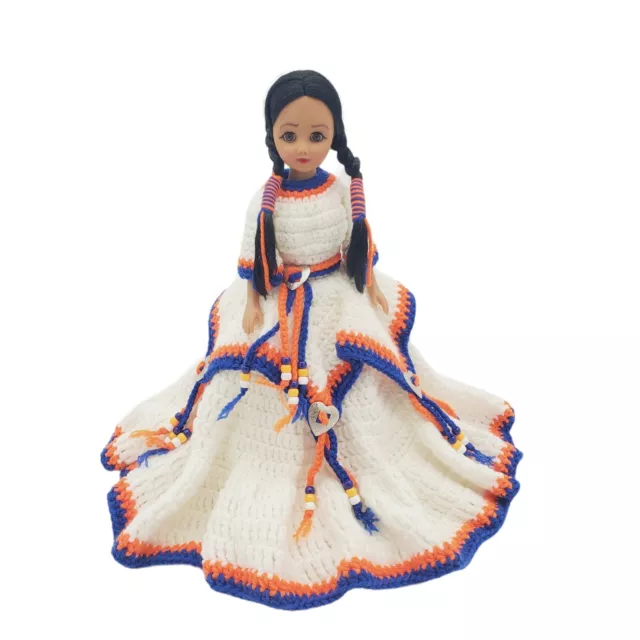 Vintage 14 Native American Indian Doll w/ Handmade crochet Dress