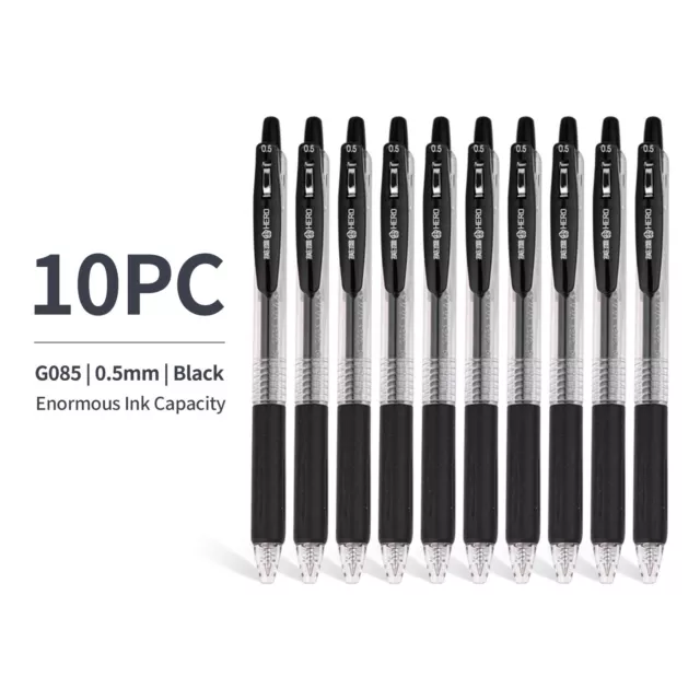 10x Retractable Black Gel Pens 0.5mm  Ballpoint  Back To School Office Supplies