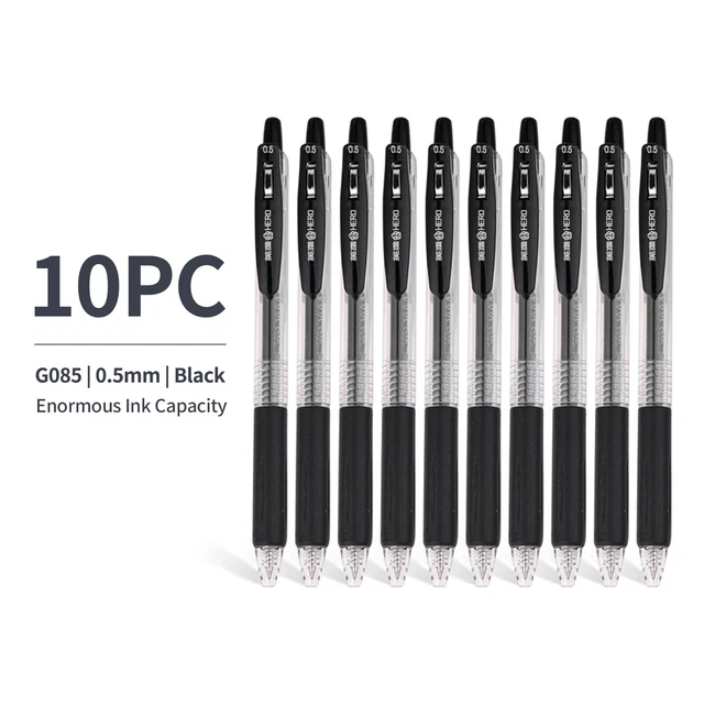 10XRETRACTABLE BLACK GEL Pens Fine Point 0.5mm Stationery&Office School ...