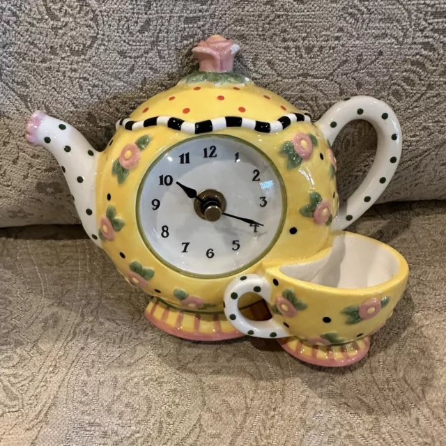Mary Engelbreit Rhapsody Teapot And Saucer Mantle Clock Retired