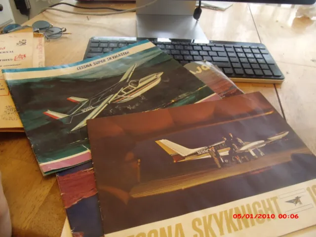 3 vintage 1960s  Cessna  and Piper Navajo Airplane advertising brouchures