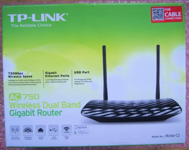 TP-Link AC 750 Archer C2 Wireless Dual Band 2.4GHz 5GHz Gigabit Router