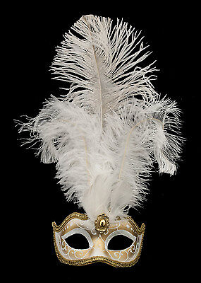 Mask from Venice Colombine IN Feathers Ostrich Lina White 1449 VG10