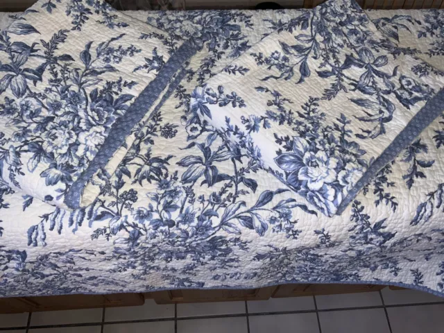 Fabulous Laura Ashley Quilt+2 Shams~Blue&White Cottage Floral Twin 3