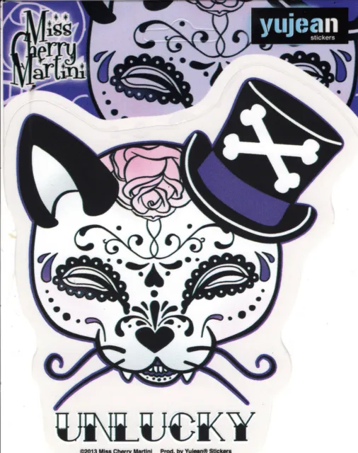 Decal "TOP HAT SUGAR SKULL KITTY - UNLUCKY",   extra long lasting decal, JA619