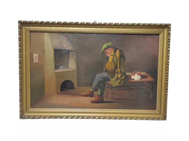 Quadro dipinto a mano Uomo con gatto di Ciro Cipriani