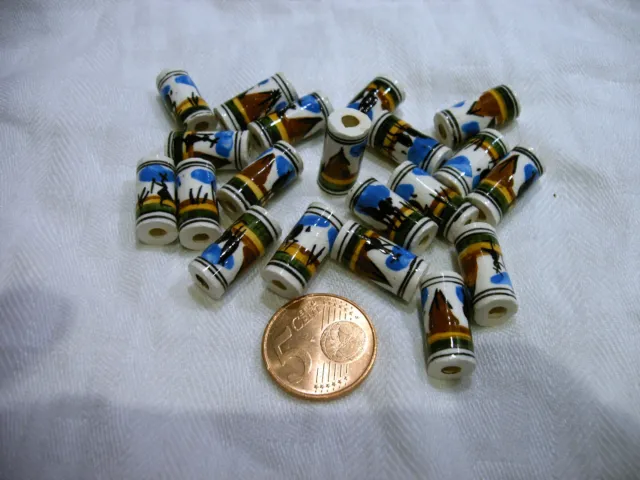 20 Keramik Perlen Peru 15 mm bunte Walze Reggea Rasta Schmuck basteln 2
