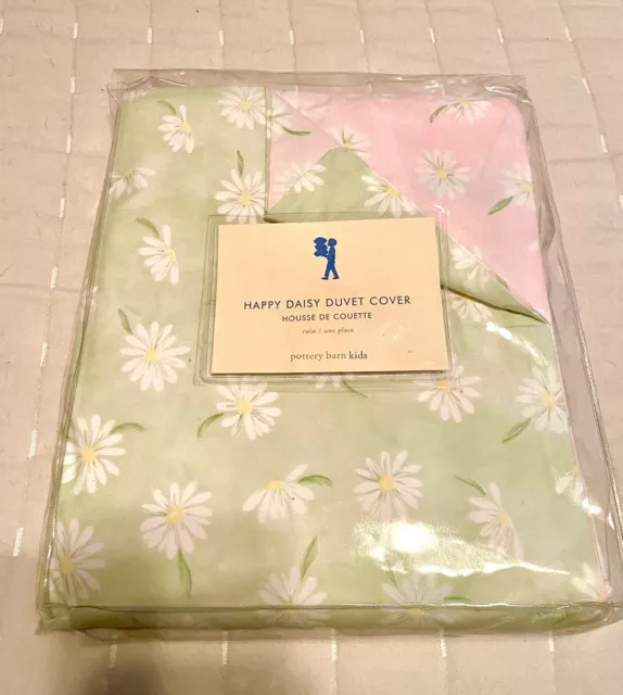 NEW Pottery Barn Kids Pink/Green Happy Daisy Floral Garden Twin Duvet Cover