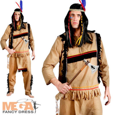 Da Uomo NATIVI AMERICANI costume rosso Indiano Wild western adulto 