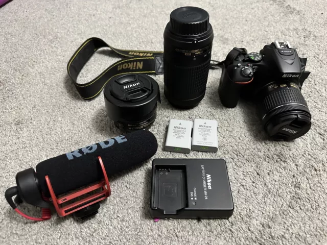 Nikon D5600 24MP Digital SLR Camera Kit with 18-55mm & 70-300mm  & more in case,