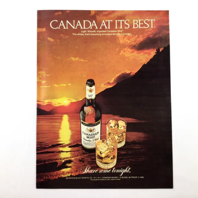 Canadian Mist Whisky VINTAGE PRINT AD Sunset Mountain Lake CANADA AT ITS BEST