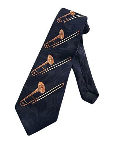 Steven Harris Mens Trombone Jazz Music Necktie - Blue - One Size Neck Tie