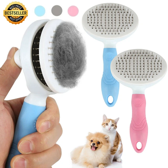 Pet Dog Cat Brush Grooming Self Cleaning Slicker Brush Massage Hair Comb Cleaner