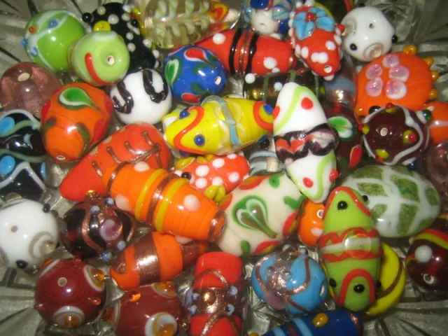 GLASPERLEN MIX/INDISCHE LAMPWORK PERLEN  REST 200 g  BUNTER MIX