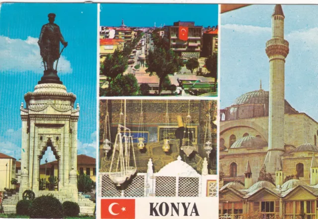 Konya Turkey Multiview Postcard posted 1975 crease
