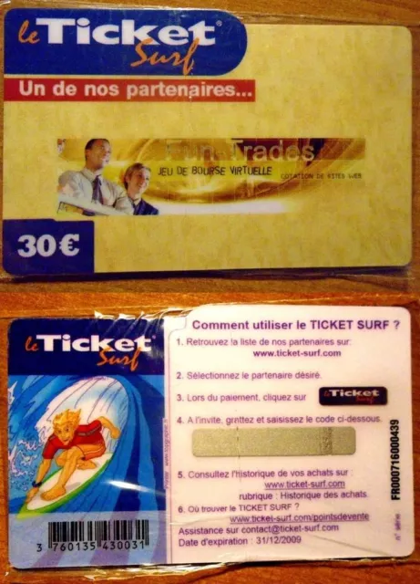Ticket Surf – Fun Trades – 30 € – Neuf – 31/12/2009