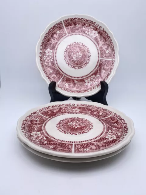 3 Vintage Syracuse China Strawberry Hill Red 6-1/2" Bread Plates Restaurant Ware