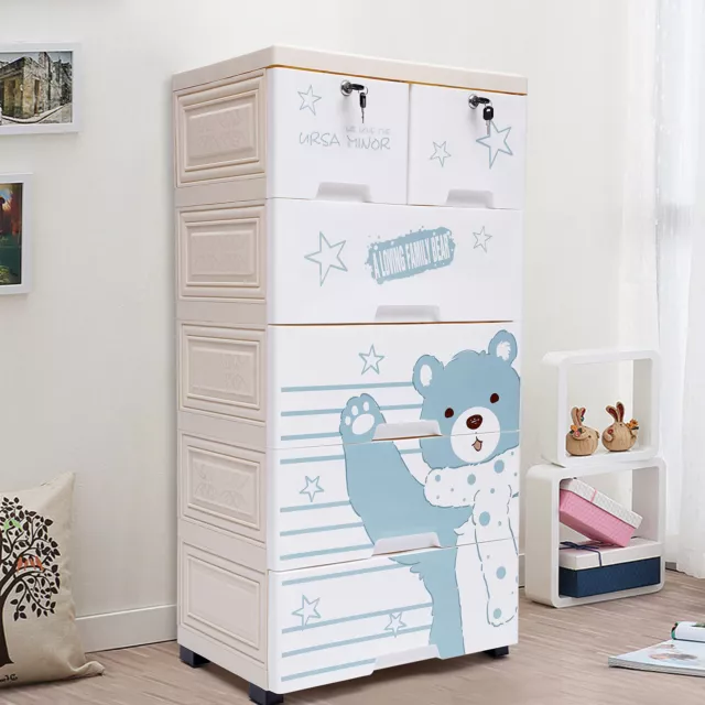 5 Layers Polar Bear Closet Tall Dresser Organizer Dolls Storage Cabinet 6Drawers