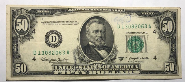 1950D green seal $50 Federal Reserve note, FRB D Cleveland. Fine, ink. #22