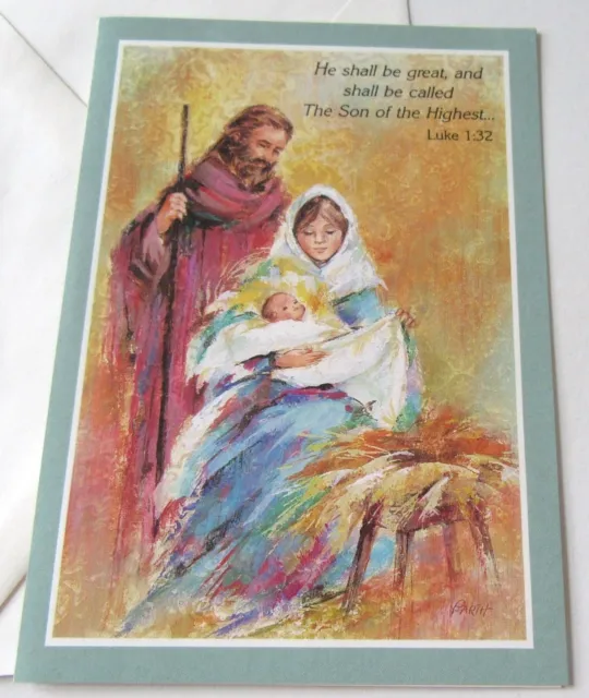 Vintage Christmas Card Joseph with Mary and Baby Jesus in Stable Unused