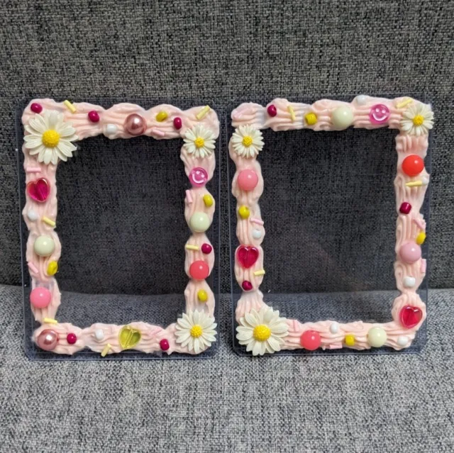 Pink Creamy Decoden/Decorated Toploader Frame/Kpop Photocard Sleeve 2pack Set